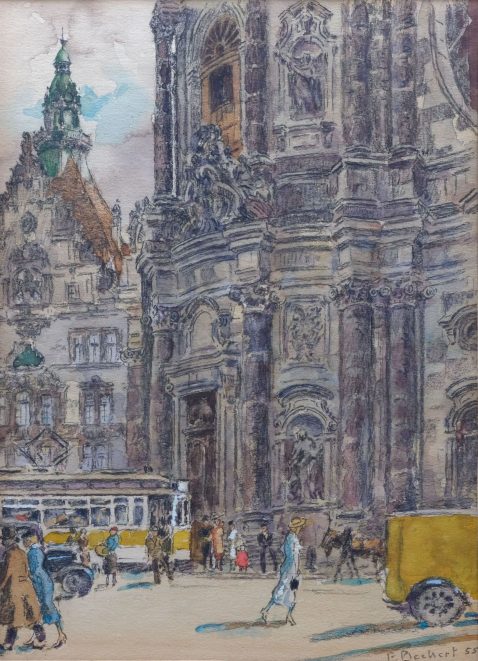 Aquarell Hofkirche und Georgentor, Dresden von Fritz Beckert
