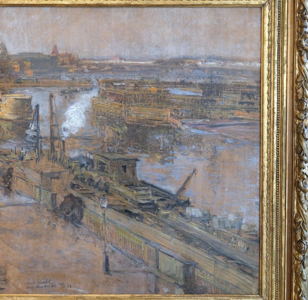 Gemälde Augustbrücke im Umbau, Dresden von Gotthardt Kuehl, Dresden