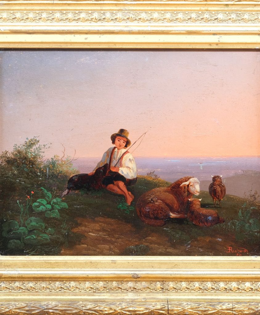 Gemälde Schäfer mit seiner Herde in der Abenddämmerung von Ernst Heinrich Richard
