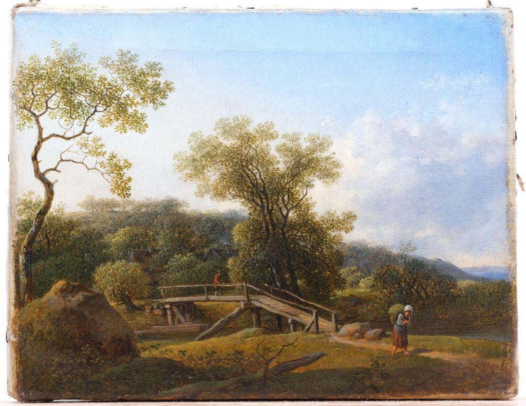 Gemälde Landschaft mit Steg von Johann Christian Klengel, Dresden