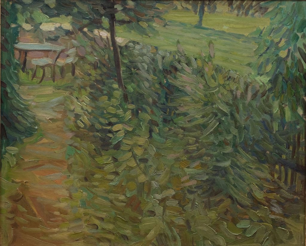 Gemälde Blick in den Garten von Richard Dreher, Dresden