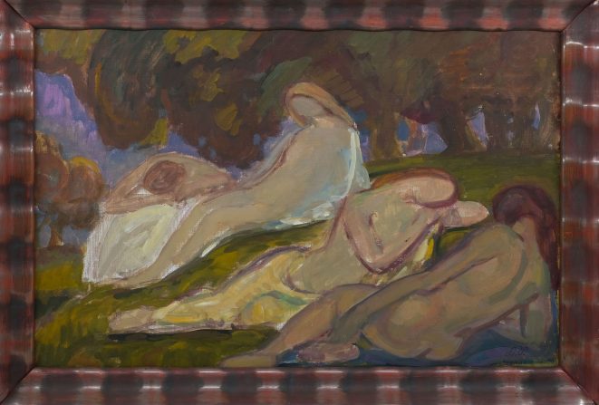 Gemälde Ruhende Akte im Wald von Ludolf Verworner