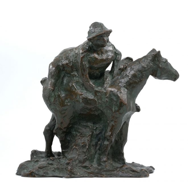 Bronze Zu Pferde mit Schwierigkeit von Christoph Voll