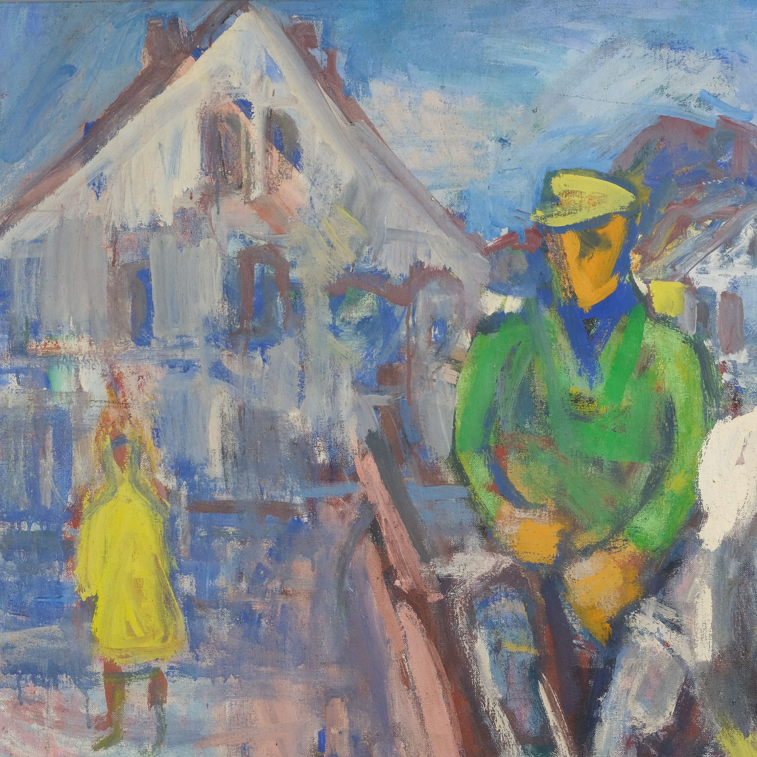 Fritz Winkler Bauer mit Gespann vor Stadtsilhouette Kunsthandlung Kühne