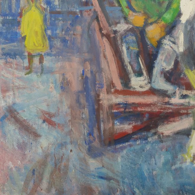 Fritz Winkler Bauer mit Gespann vor Stadtsilhouette Kunsthandlung Kühne