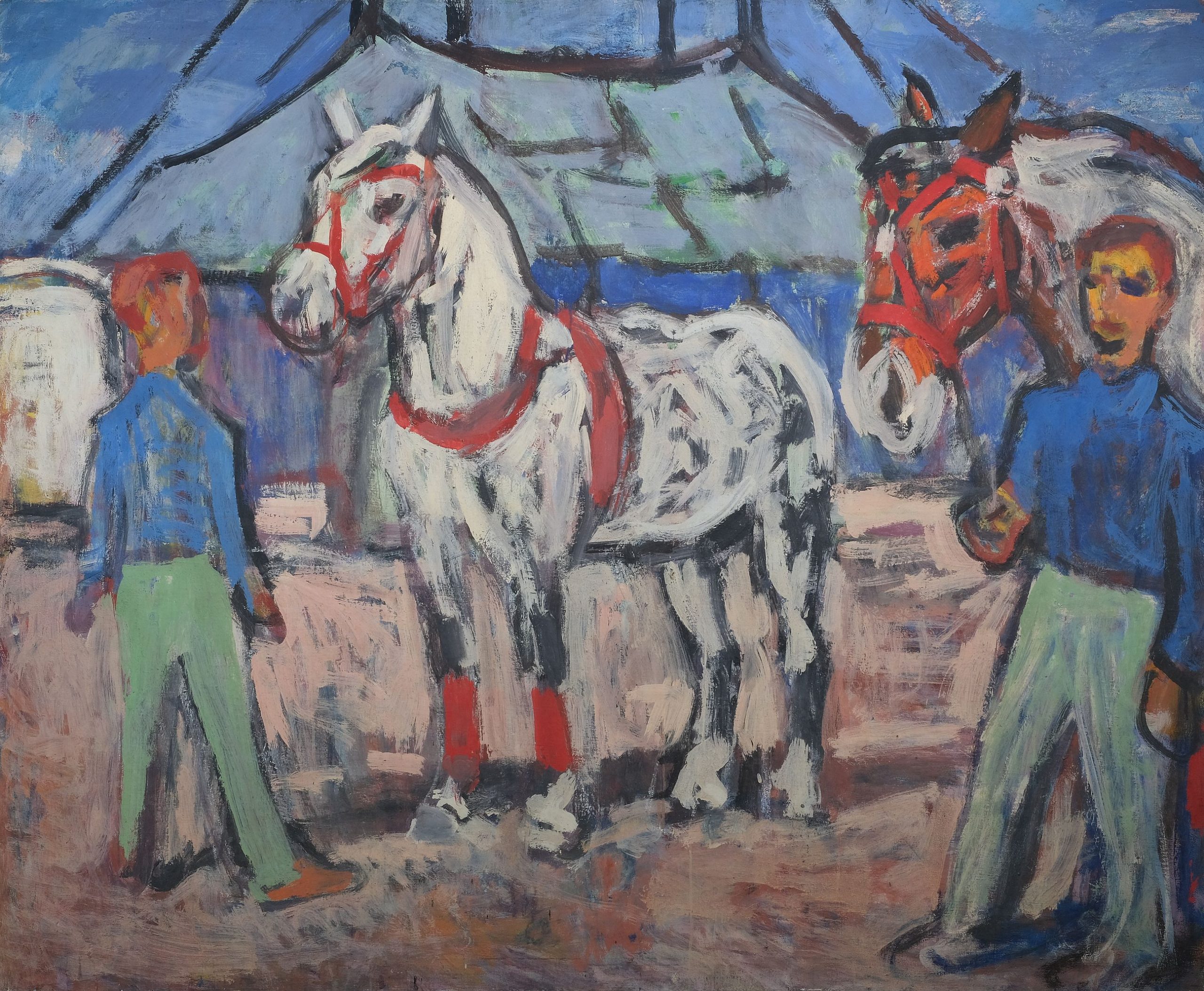 Fritz Winkler Percherons vor Zirkuszelt Kunsthandlung Kühne