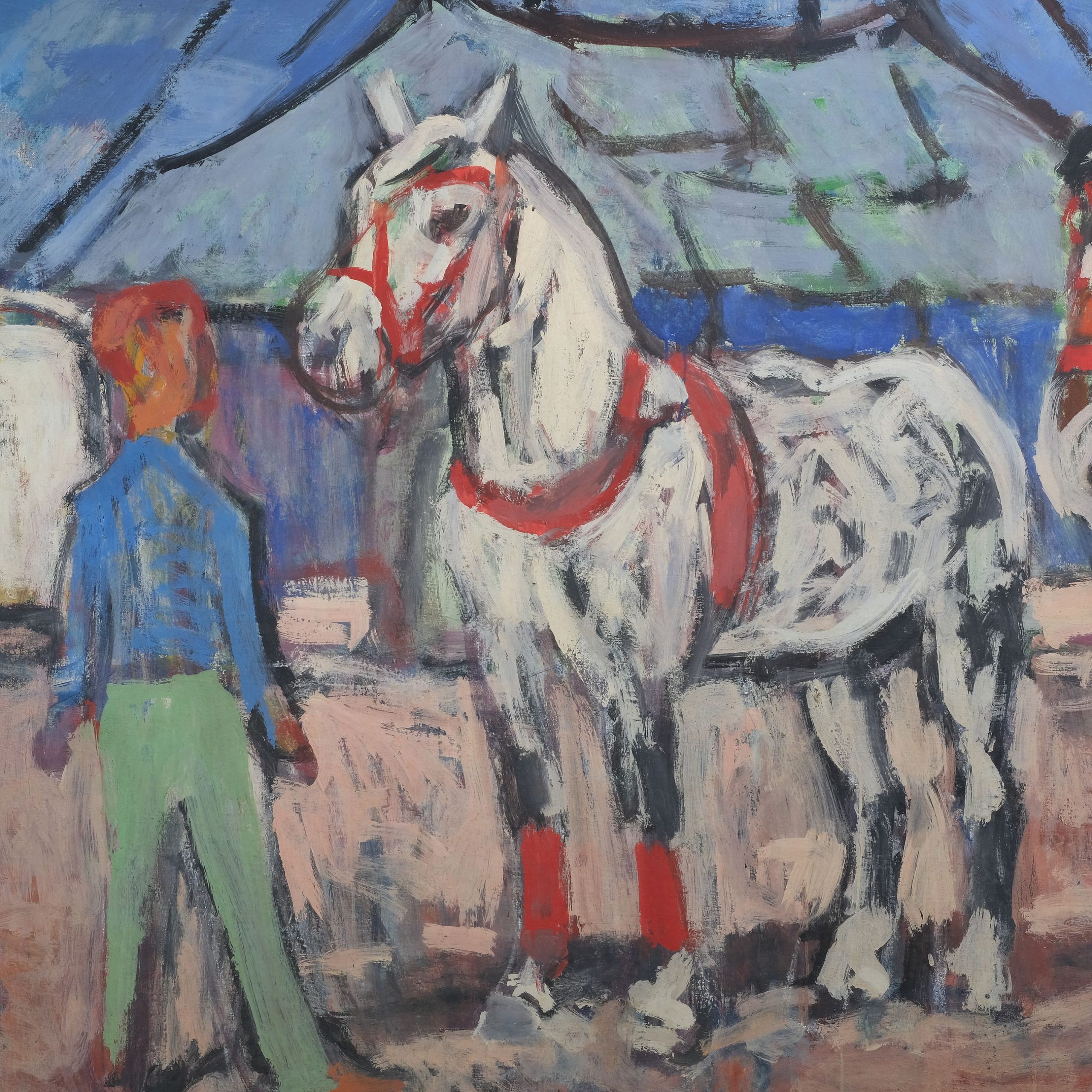 Fritz Winkler Percherons vor Zirkuszelt Kunsthandlung Kühne