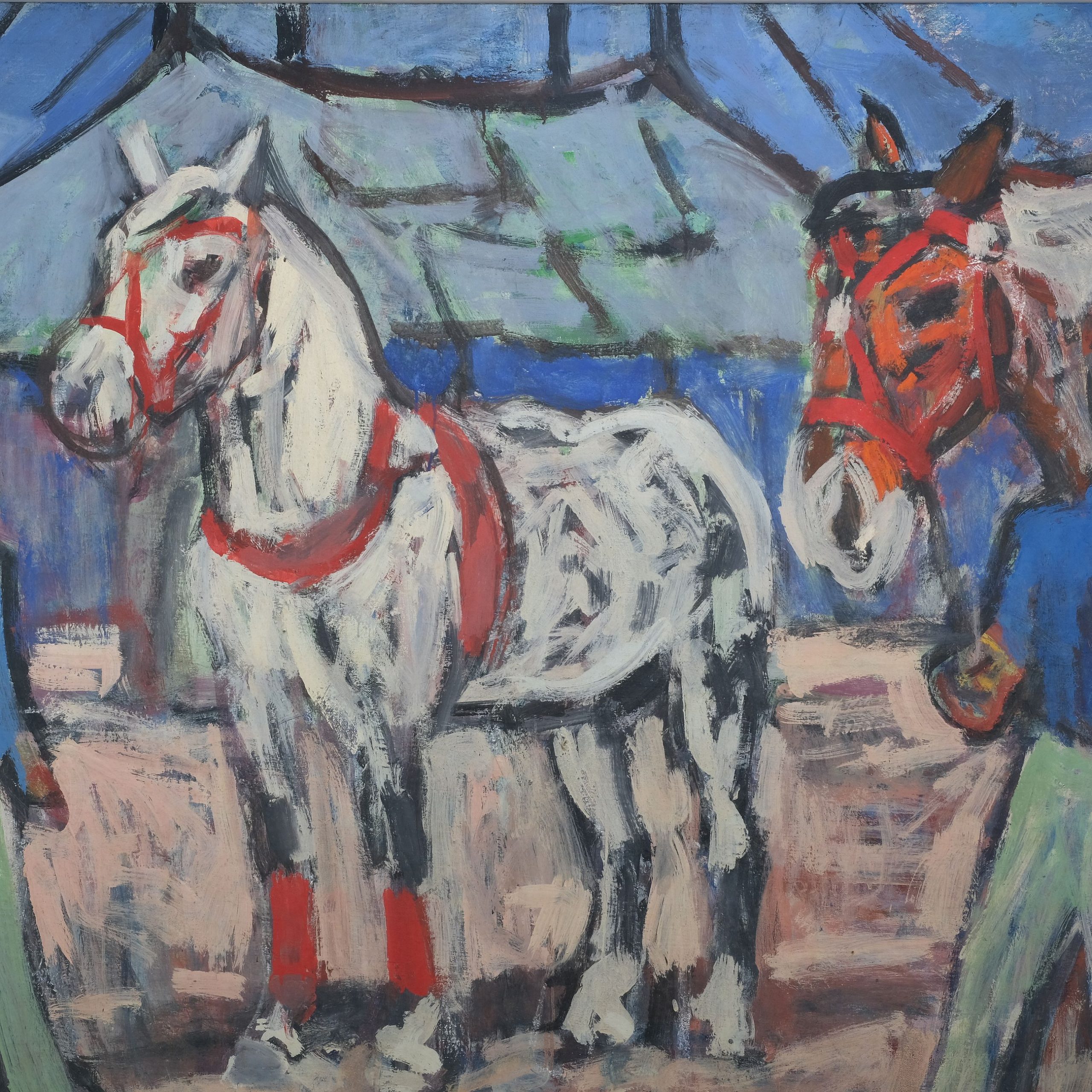 Fritz Winkler Percherons vor Zirkuszelt Kunsthandlung Kühne