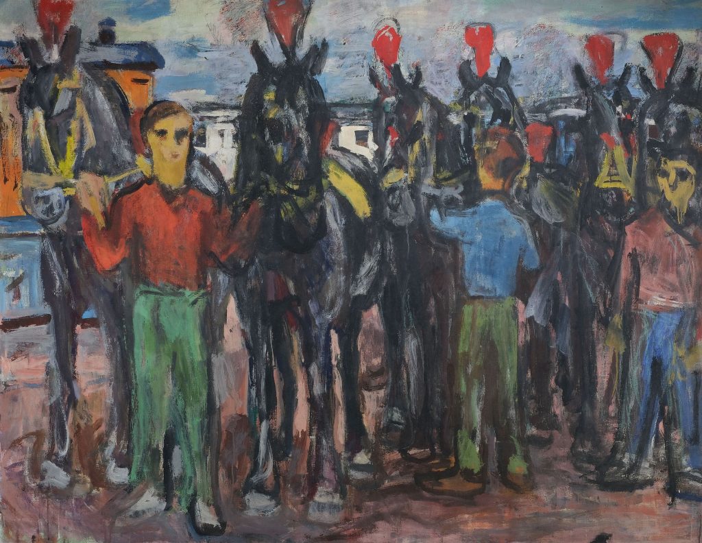 Fritz Winkler Pferde vor dem Zirkuswagen Kunsthandlung Kühne