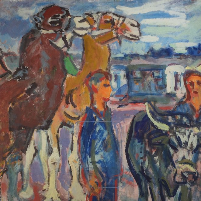 Fritz Winkler vor dem Zirkus Kunsthandlung Kühne