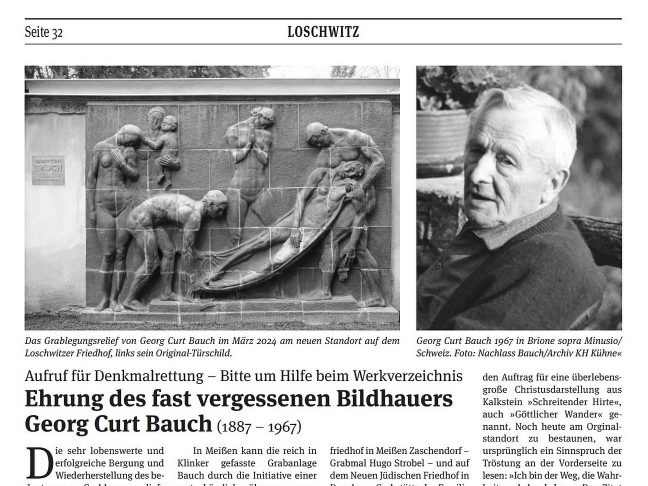 Ehrung des fast vergessenen Bildhauers Georg Curt Bauch (1887 – 1967) von Doreen Cramer Elbhang-Kurier Beitrag Mai 2024