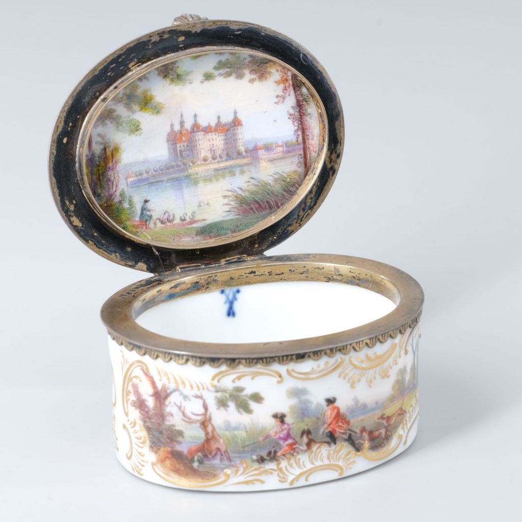 Meissen Porzellan Deckeldose Schloss Moritzburg Kunsthandlung Kühne Dresden