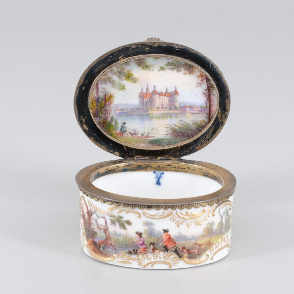 Meissen Porzellan Deckeldose Schloss Moritzburg Kunsthandlung Kühne Dresden