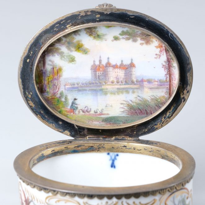 Meissen Porzellan Deckeldose Schloss Moritzburg Kunsthandlung Kühne Dresden