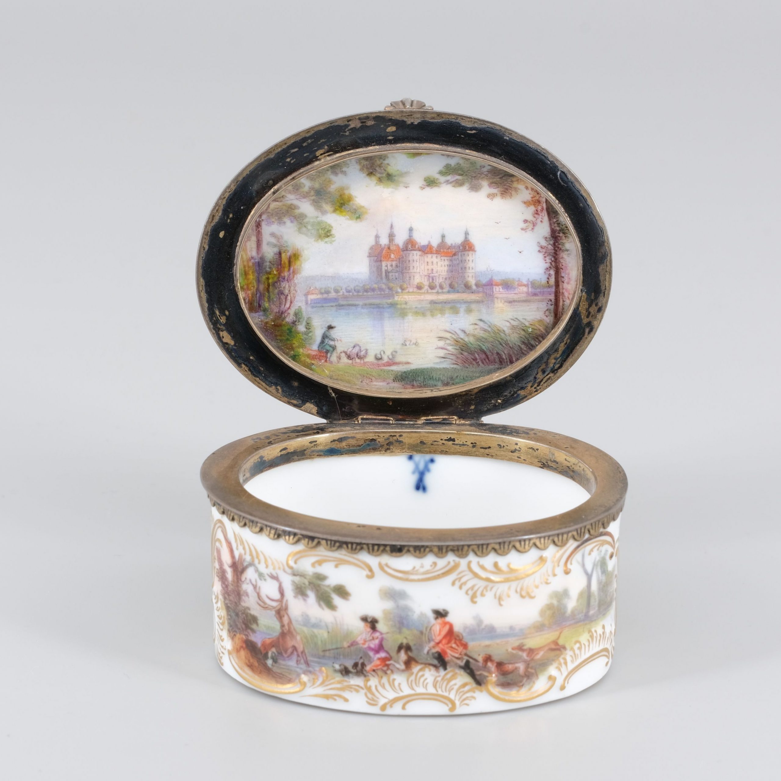 Meissen Porzellan Deckeldose Schloss Moritzburg Kunsthandlung Kühne Dresden