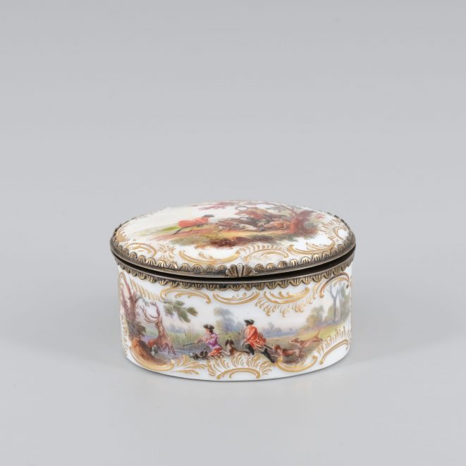 Meissen Porzellan Deckeldose Schloss Moritzburg Kunsthandlung Kühne Dresden