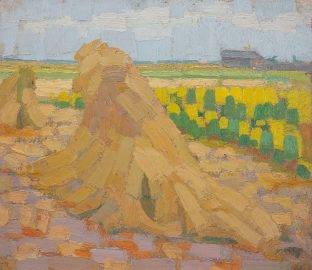 Feldlandschaft mit Heuhocken