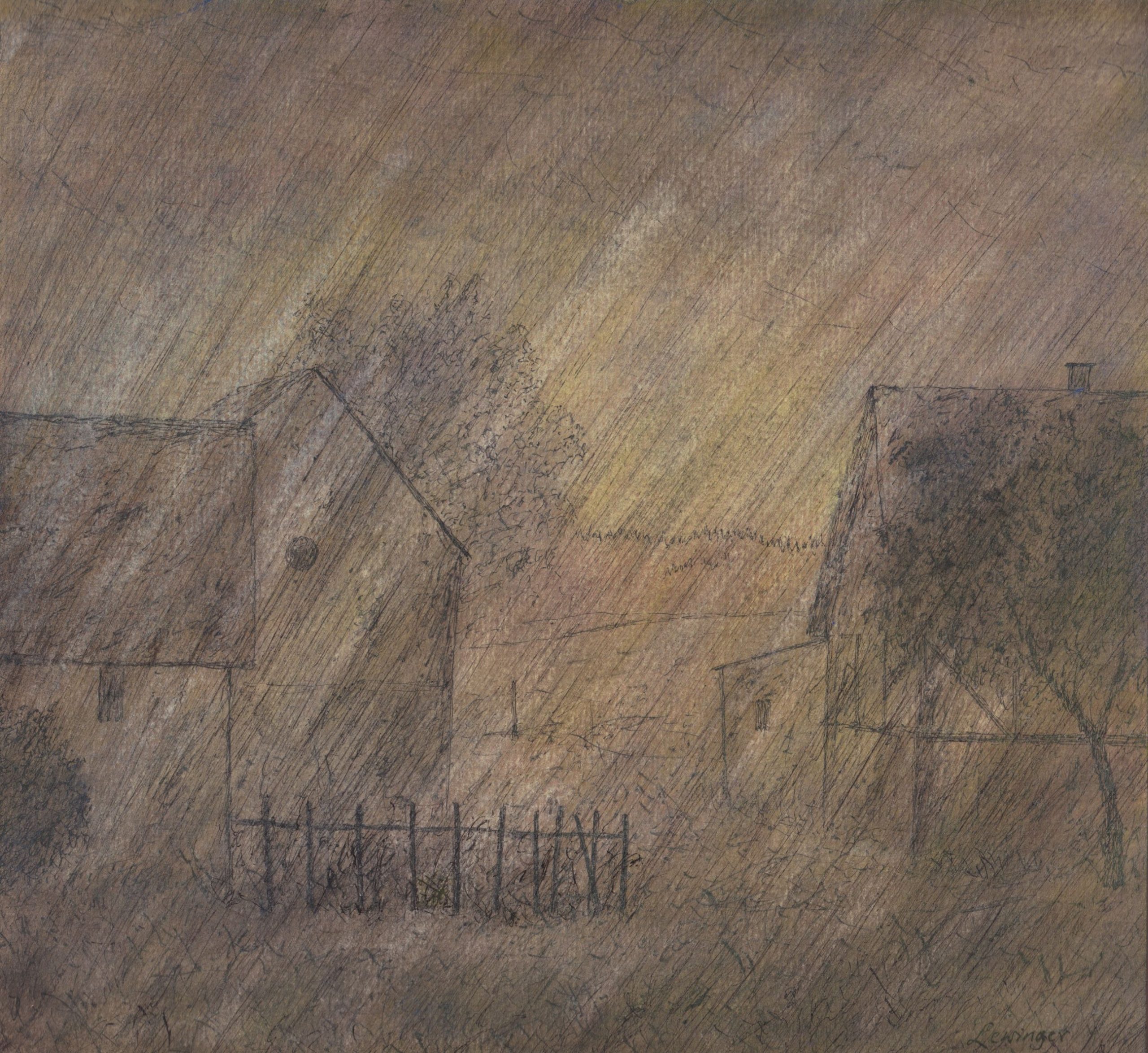 Ernst Lewinger Gehöft im Regen Kunsthandlung Kühne