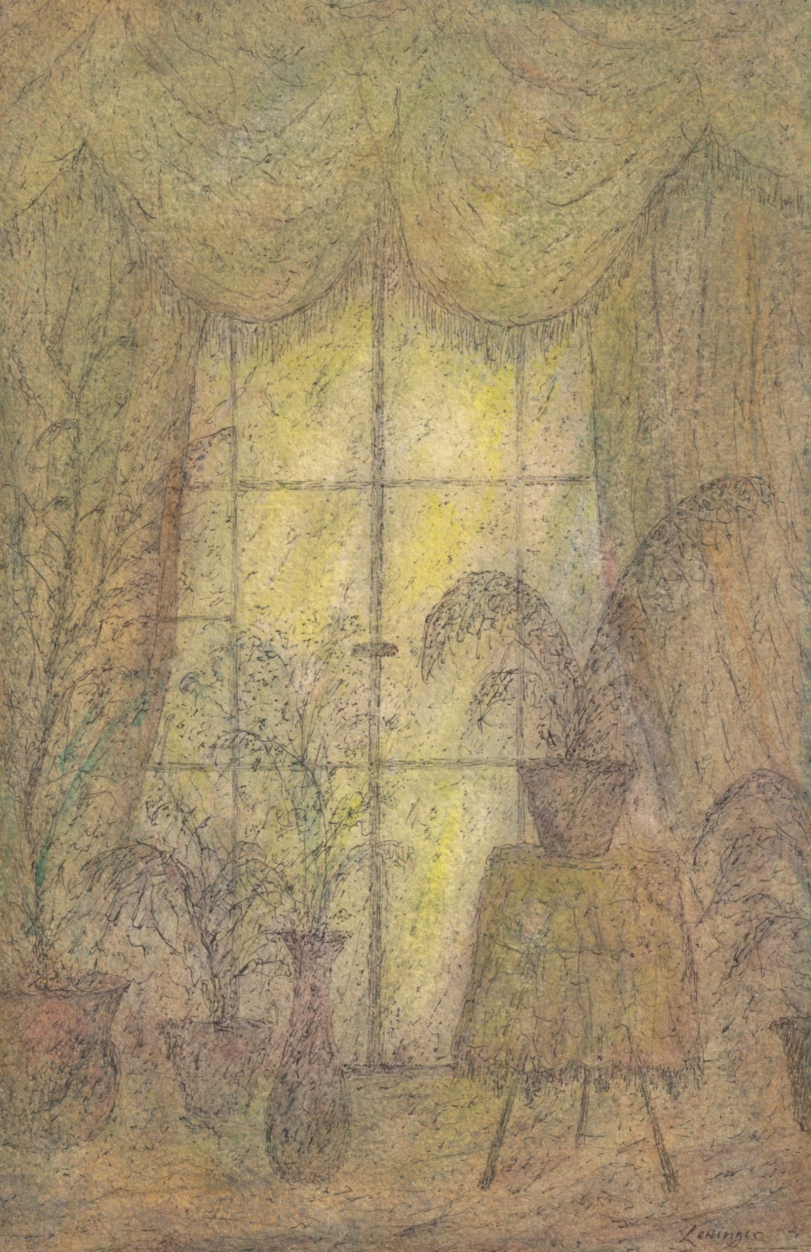 Ernst Lewinger Interieur mit Zimmerpflanzen Kunsthandlung Kühne