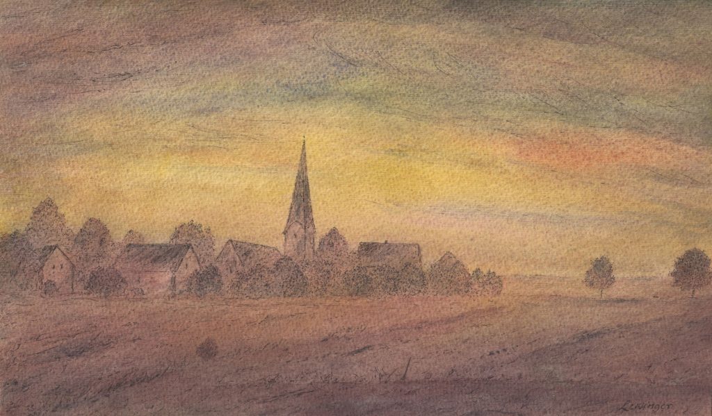 Ernst Lewinger Städtchen bei Sonnenuntergang Kunsthandlung Kühne