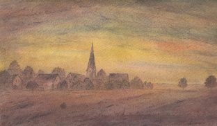 Städtchen bei Sonnenuntergang