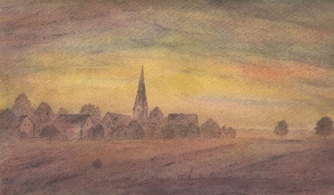 Ernst Lewinger Städtchen bei Sonnenuntergang Kunsthandlung Kühne